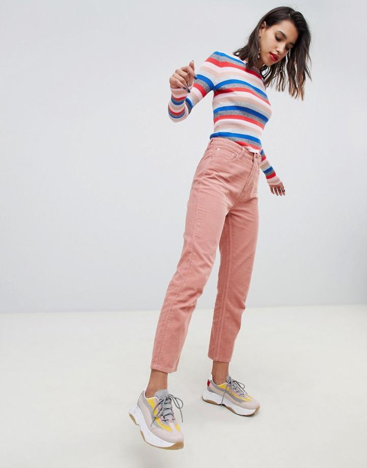 Stradivarius Cord Mom Fit Pants - Pink