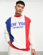Asos Design Oversized Sweatshirt In Beige With Collegiate Color Block-multi