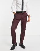 Asos Design Wedding Slim Smart Pants In Burgundy-red