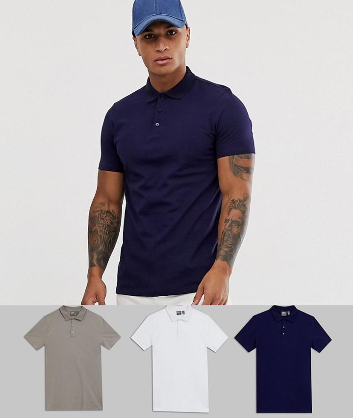 Asos Design 3 Pack Jersey Polo Save-multi