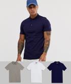Asos Design 3 Pack Jersey Polo Save-multi
