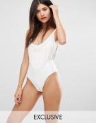 Wolf & Whistle Cut Out Crochet Trim Swimsuit - White