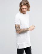 Asos Super Oversized T-shirt With Raw Crew Neck And Tiered Hem In Textured Fabric - Light Gray