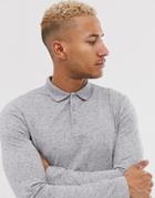 Asos Design Long Sleeve Polo Shirt In Interest Fabric In Gray