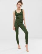 Asos Design Mix & Match Ribbed Legging With Tortoishell Buttons-green