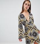 Boohoo Petite Scarf Print Wrap Dress - Multi