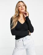 New Look Ruched Long Sleeve Top In Black