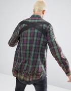 Night Addict Longline Checked Shirt With Back Print - Green