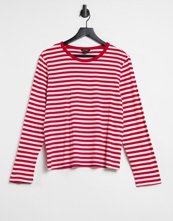 Monki Long Sleeve Stripe T-shirt In Red