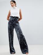 In The Style Sarah Ashcroft Crushed Velvet Paperbag Waist Pants - Gray