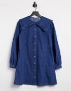 & Other Stories Organic Cotton Collar Detail Denim Mini Dress In Blue-blues