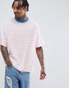 Asos Design Oversized Stripe T-shirt In Pink - Pink