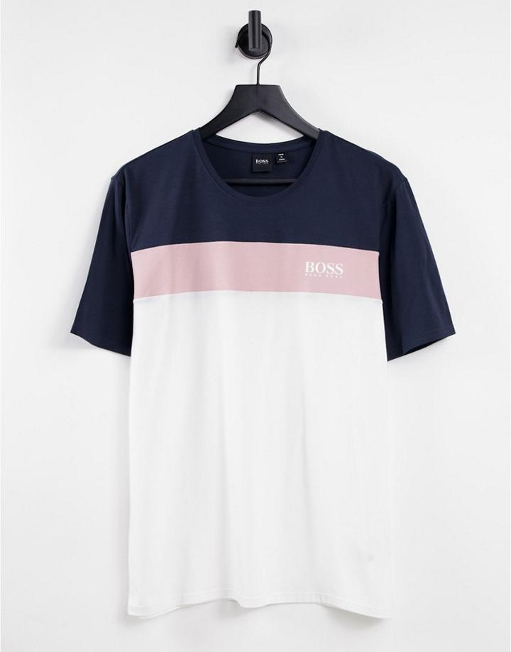 Boss Bodywear Balance Color Block T-shirt In Navy/ Pink