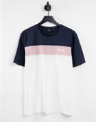 Boss Bodywear Balance Color Block T-shirt In Navy/ Pink
