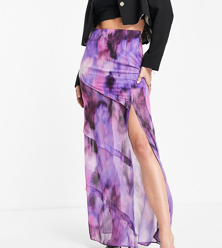 Asos Design Tall Midaxi Skirt With Ruffle Detail In Blurred Swirl Print-multi