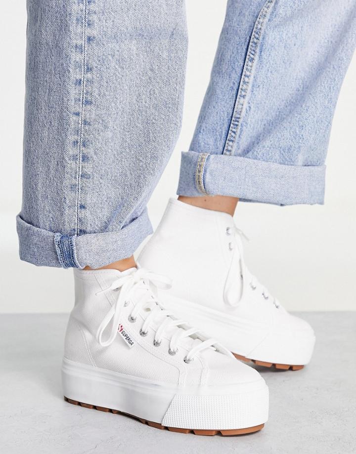 Superga 2705 Tank Hi Top Flatform Sneakers In White Canvas