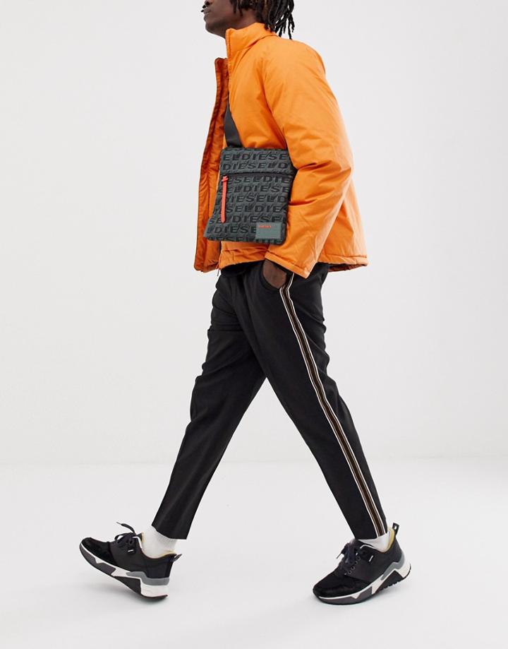 Diesel All Over Logo Flight Bag In Black - Black