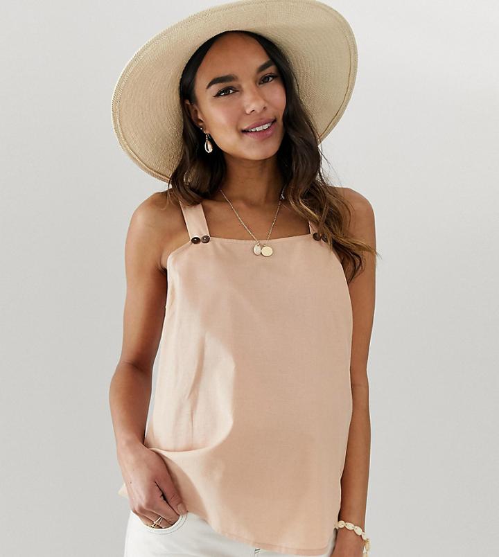 Asos Design Maternity Sleeveless Sun Top With Button Detail-white