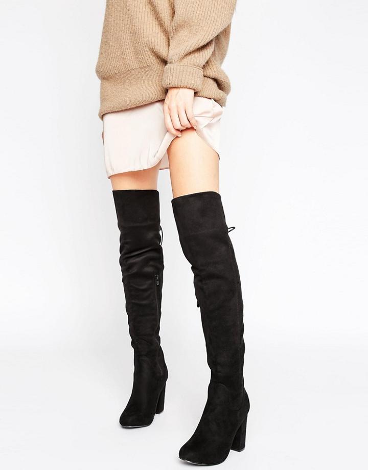Truffle Collection Over Knee Block Heel Boot - Black