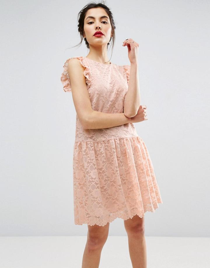 Asos Dropped Waist Lace Dress - Pink