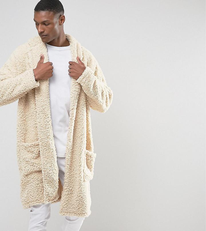 Asos Tall Extreme Oversized Jersey Duster Jacket In Borg - Beige