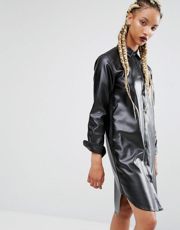 Amenpapa My Chains Are Gone Pu Shirt Dress - Black