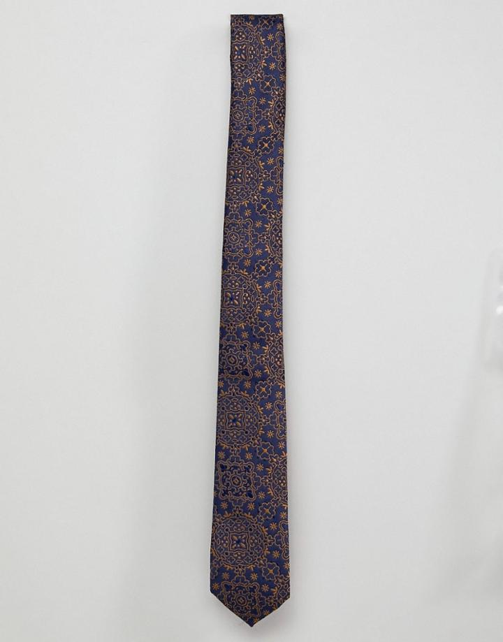 Asos Design Paisley Tie In Navy - Navy