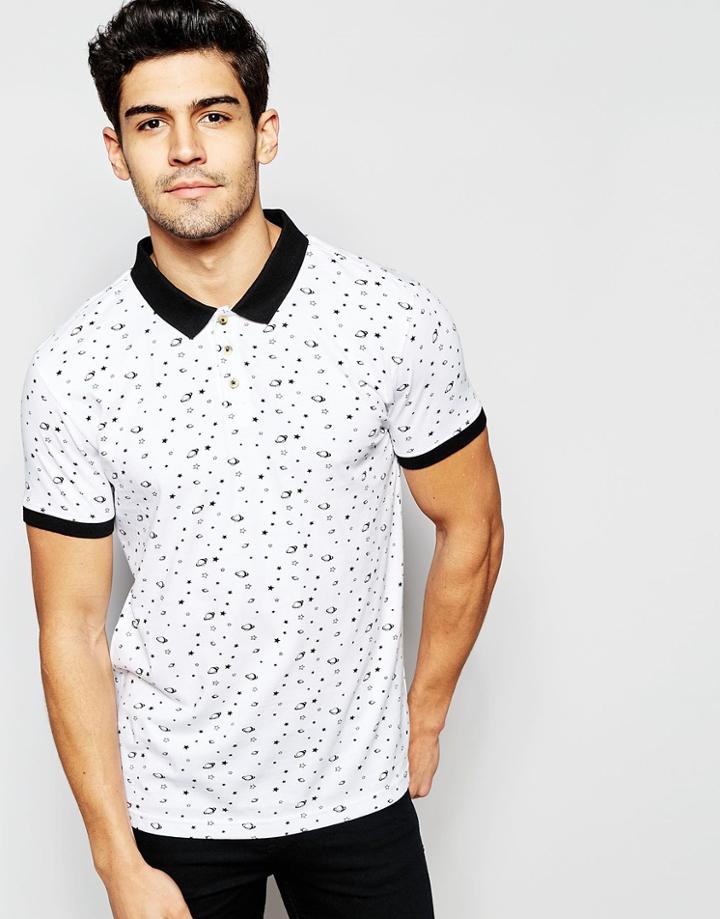 D-struct Astro Print Polo Shirt - White