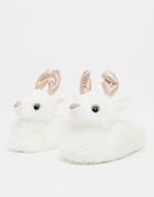 Loungeable Fluffy Gold Antler Stag Slippers In Cream-white