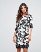 Zibi London Floral Shift Dress With Lace Trim - Black