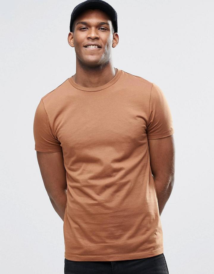 Asos T-shirt With Crew Neck In Rust Brown - Auburn
