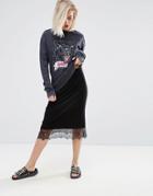 Pull & Bear Lace Edge Midi Skirt - Black