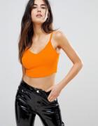 Asos Crop Cami In Rib With V-front And Back - Orange