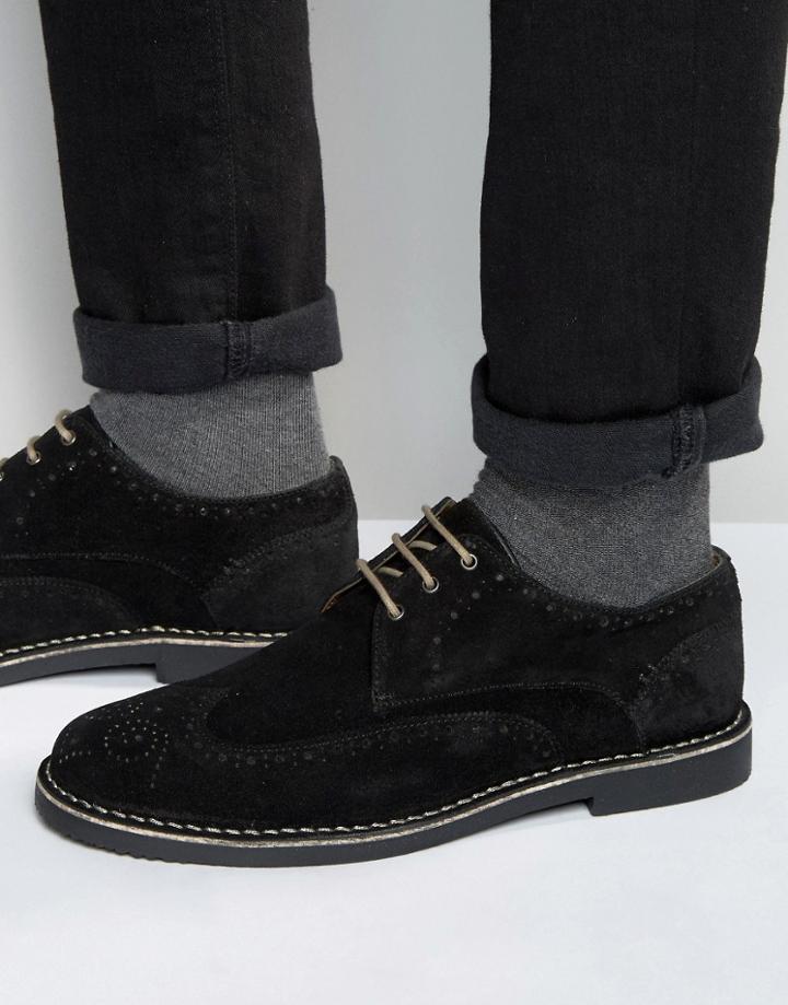 Dead Vintage Brogues Black Suede - Black