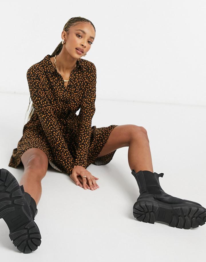 New Look Tiered Shirt Dress In Black Abstract Print