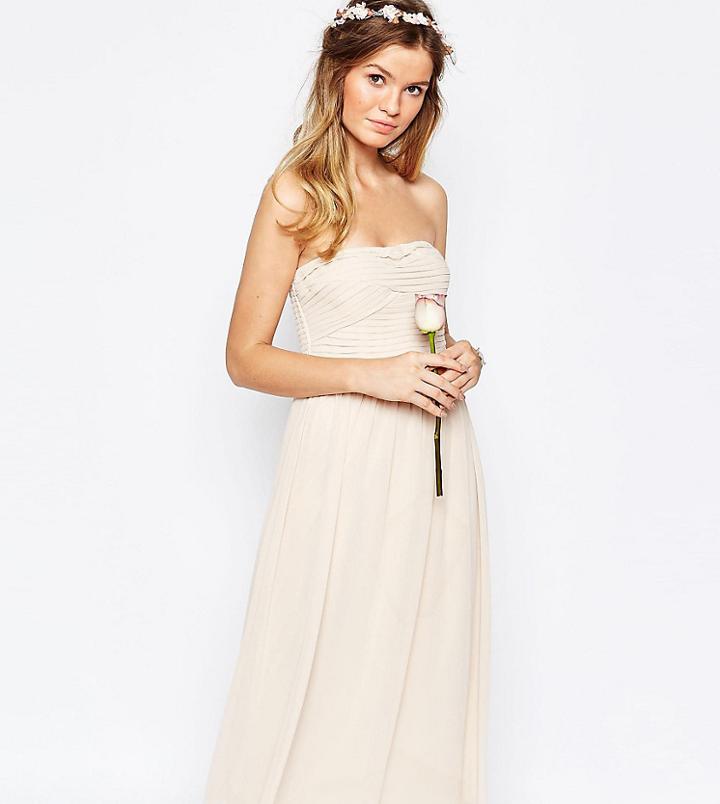 Vila Ruched Bodice Bandeau Midi Dress - Pink