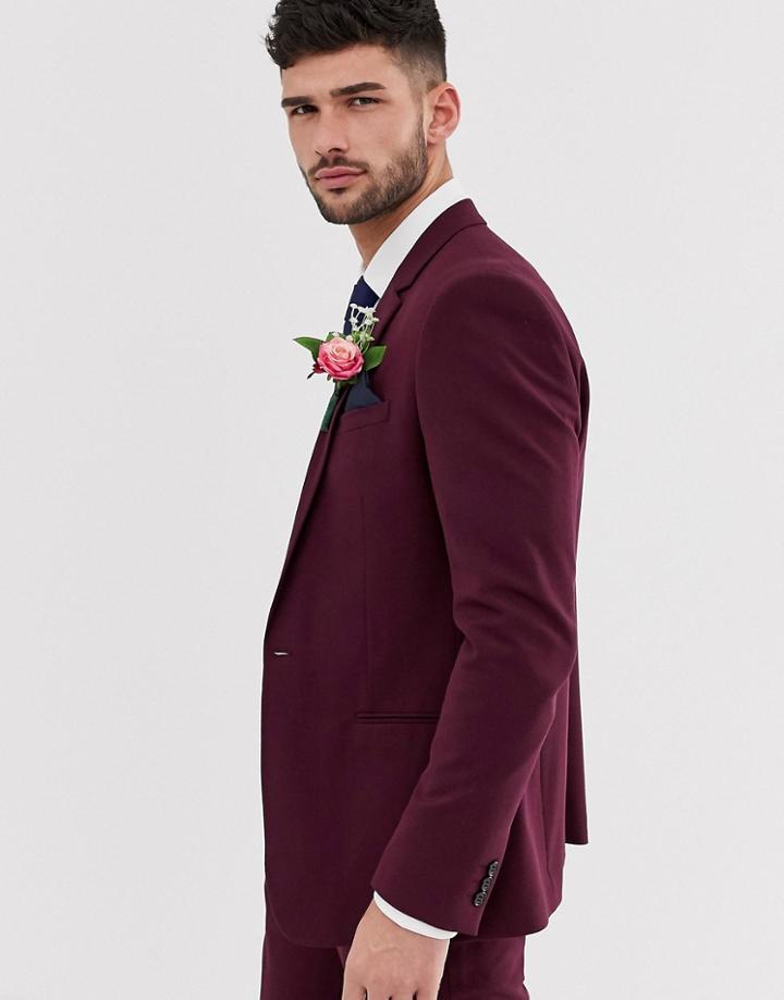 River Island Wedding Skinny Suit Jacket In Burgundy-red