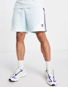 Adidas Originals Sprt Blocked Three Stripe Fleece Shorts In Mint-green
