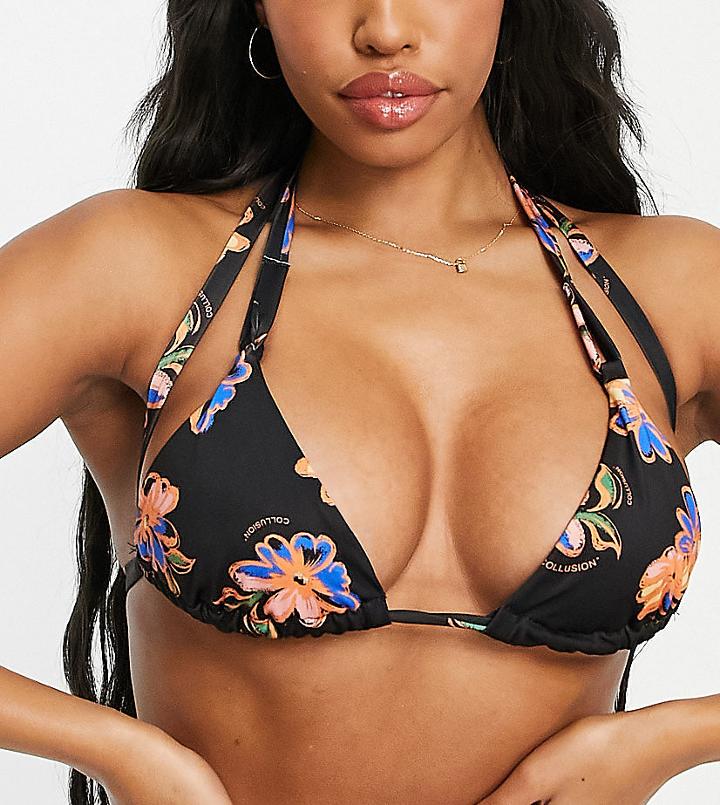 Collusion Fuller Bust Bikini Top In Black Floral - Black