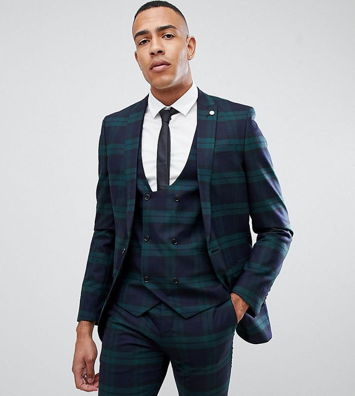 Twisted Tailor Tall Super Skinny Suit Jacket In Green Check - Green