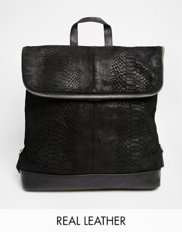 Asos Leather Embossed Backpack - Black