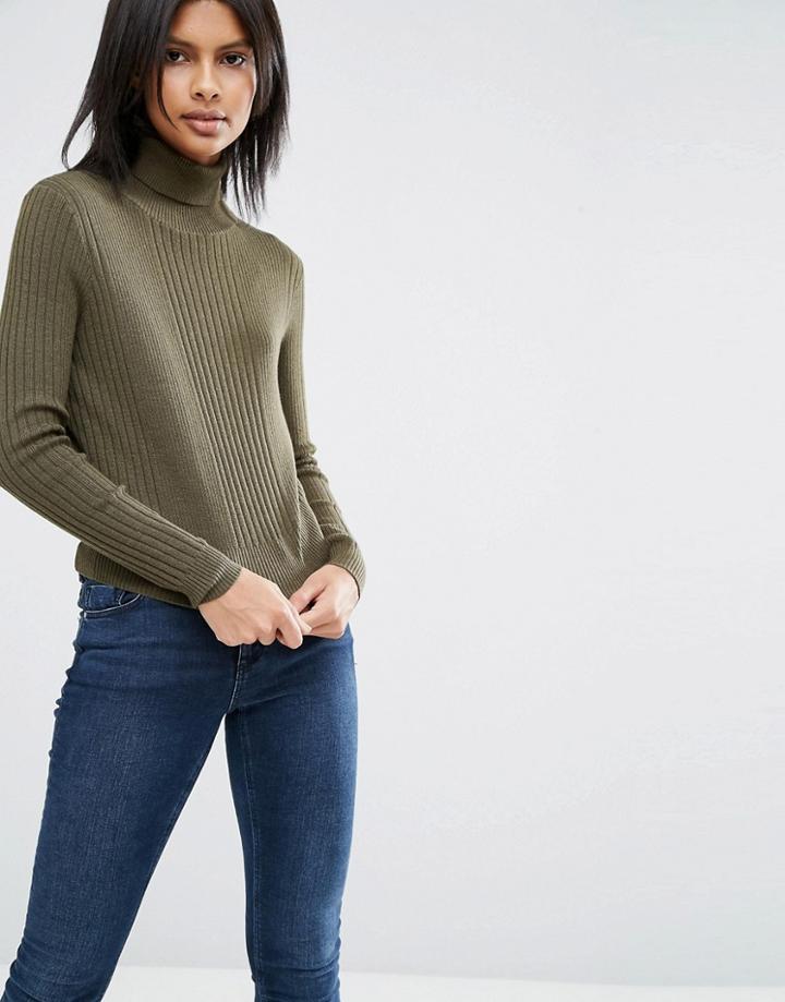 Asos Sweater With High Neck In Rib - Green