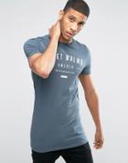 Asos Longline Muscle T-shirt With Sweden Text Print In Blue - Blue