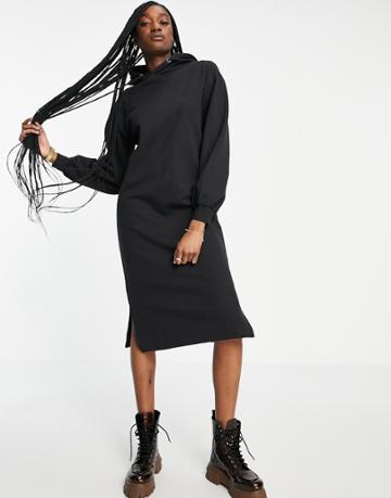 Violet Romance Midi Hoodie Dress In Black