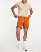 Asos Design Slim Chino Shorts In Rust Orange