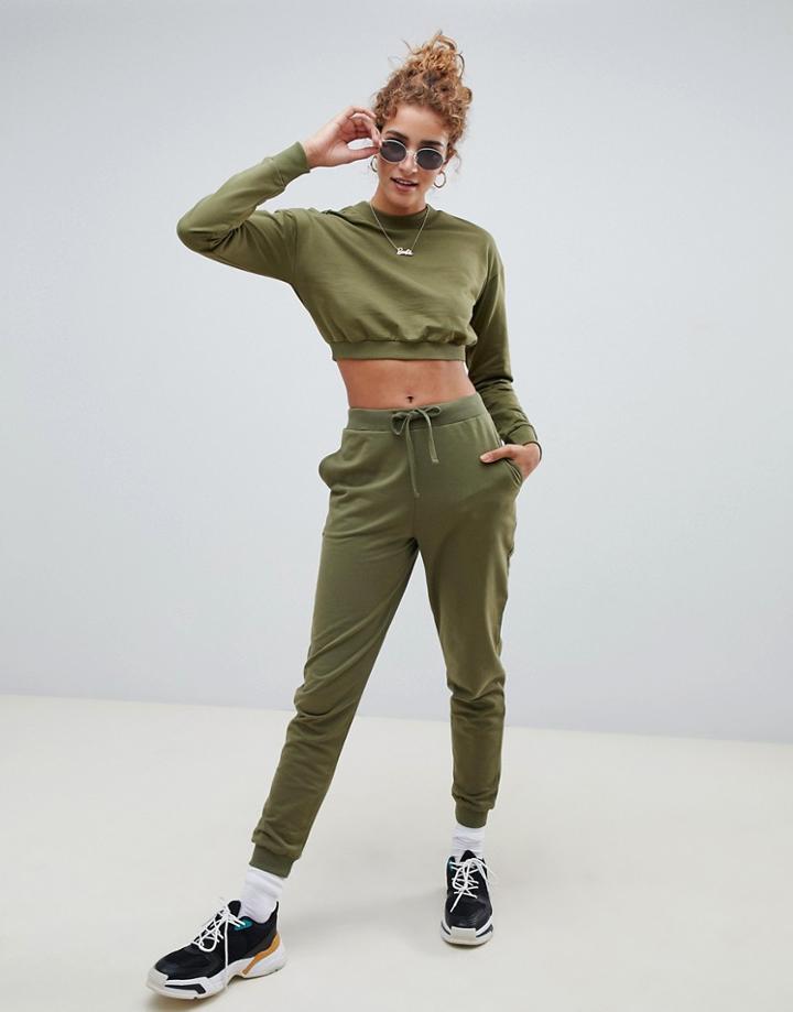 Asos Design Tracksuit Cropped Sweatshirt / Basic Jogger With Tie-green