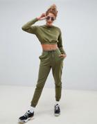 Asos Design Tracksuit Cropped Sweatshirt / Basic Jogger With Tie-green