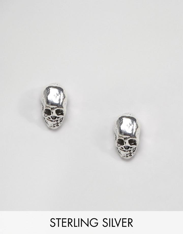 Kingsley Ryan Sterling Silver Skull Stud Earrings - Silver