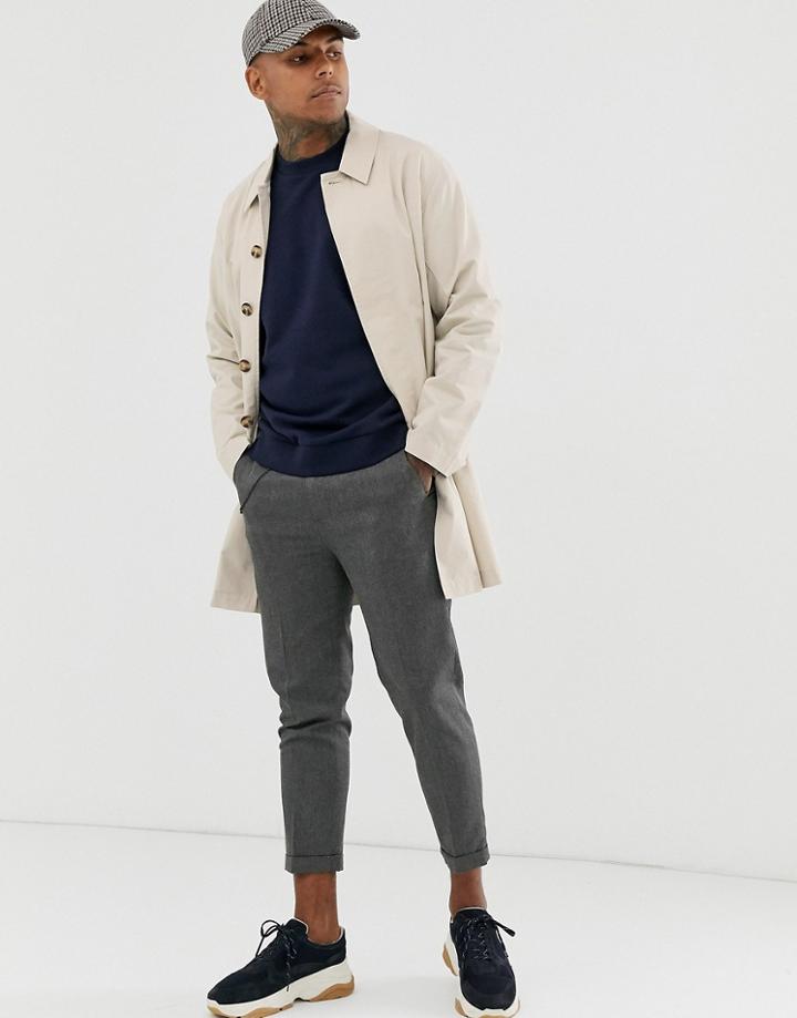 Asos Design Single Breasted Lightweight Trench Coat In Stone - Stone