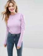 Asos Top With Ruched Sleeve - Pink